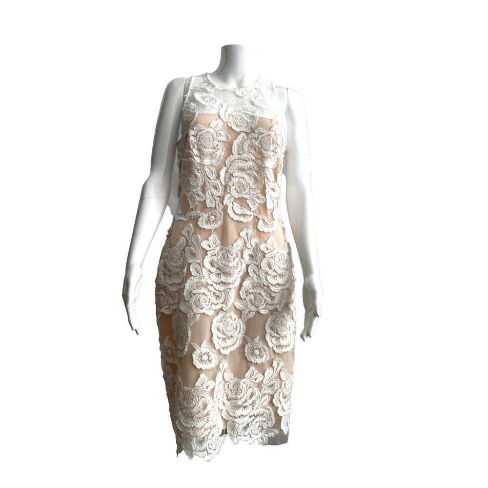 Reiss Meghan Floral Lace Dress White Mesh Nude US-6 Medium M Party - Picture 5 of 9